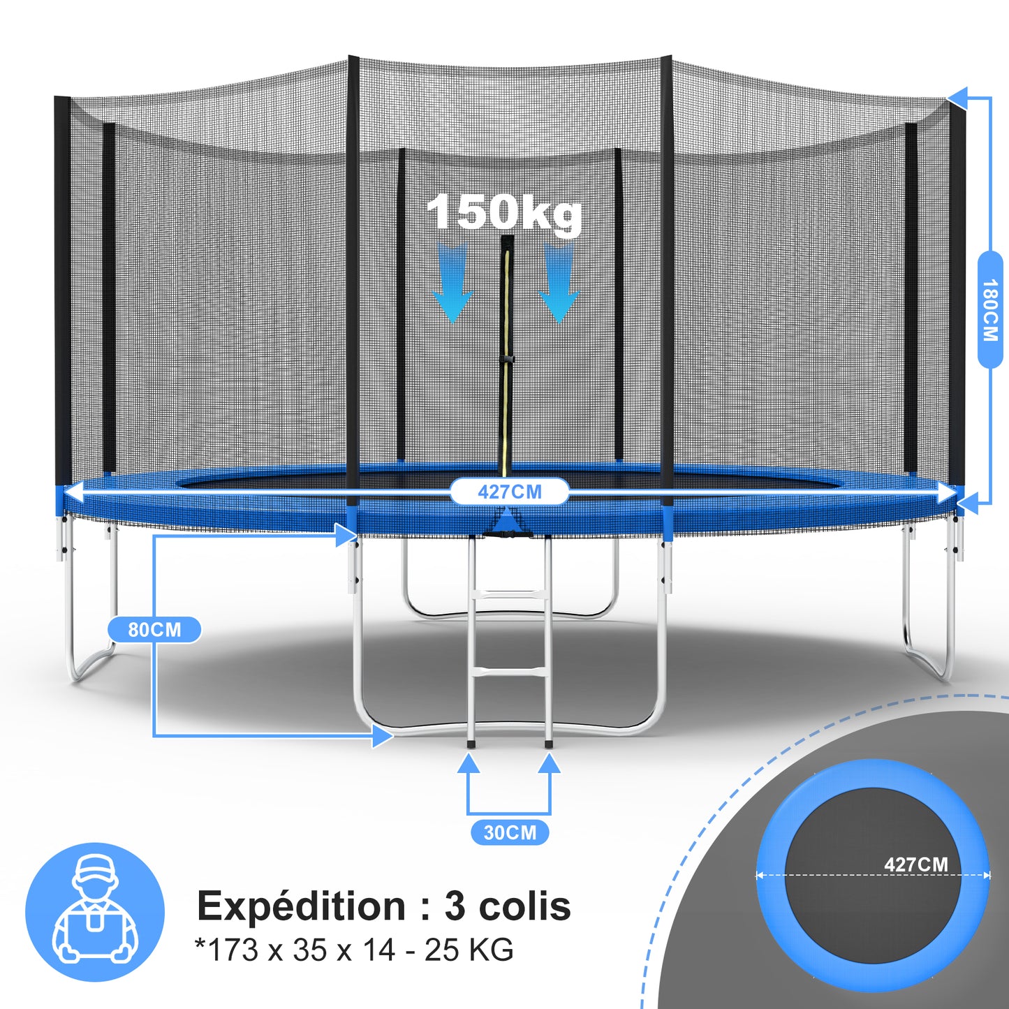 Trampolim Ø 427cm trampolim de jardim com rede de segurança combinação de escada trampolim resistente a UV à prova d'água ao ar livre para crianças