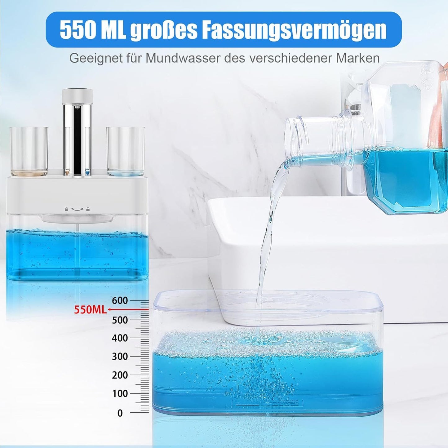 Distributeur de bain de bouche pour irrigateur buccal, avec 2 tasses magnétiques, étanche, mural