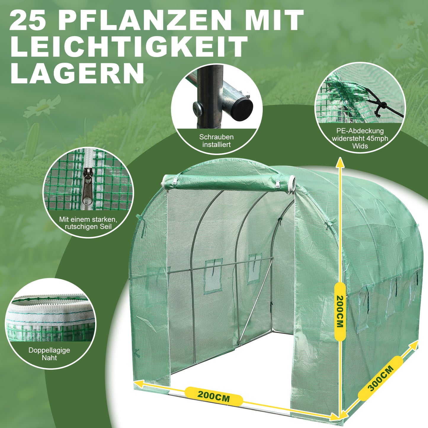Serre tunnel de jardin 6 m² - Résistante au gel, aux UV et aux intempéries