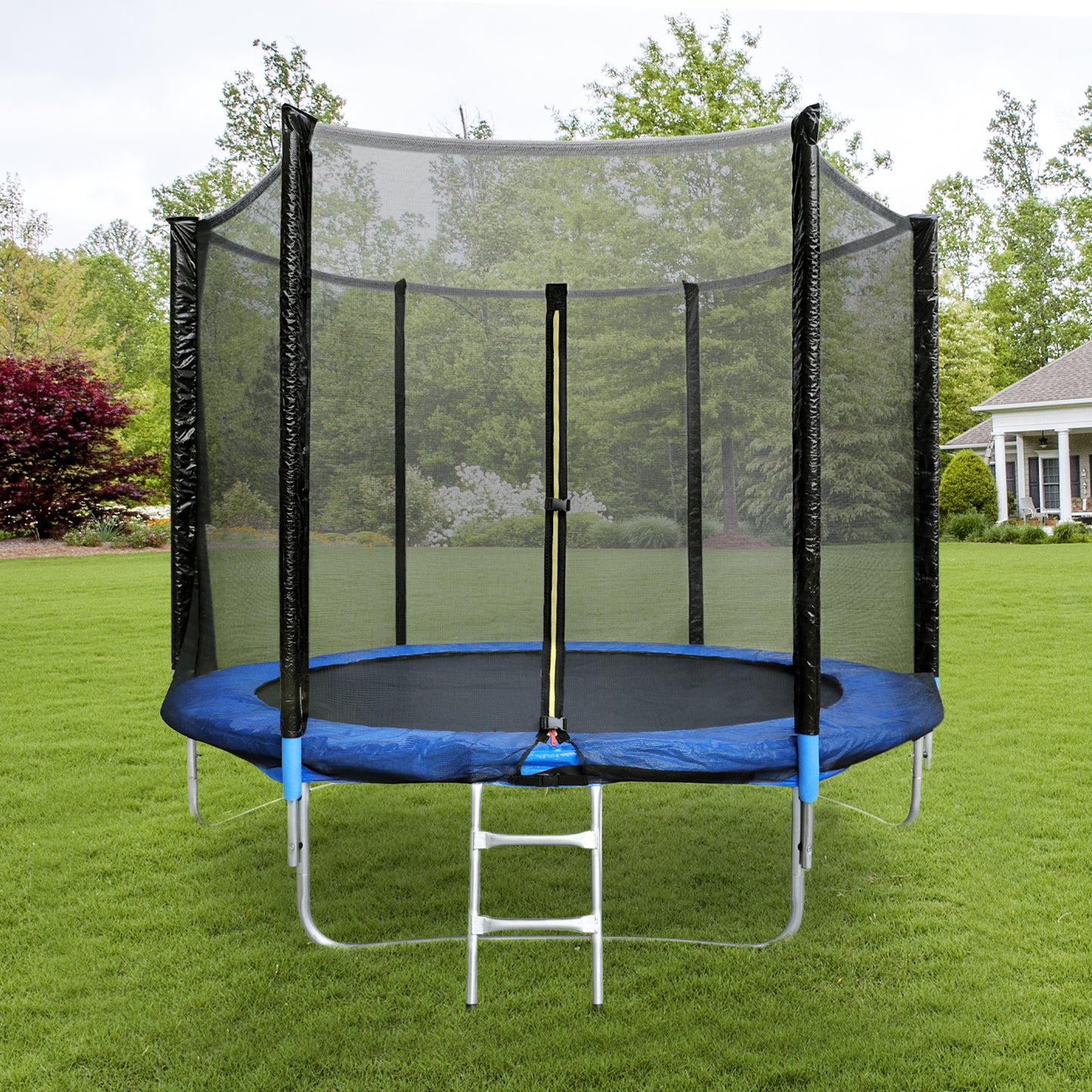 Gartentrampolin Outdoor-Spielzeug für Kinder und Erwachsene 244 cm Schwarz und Blau mit Sicherheitsnetz Schutzhülle