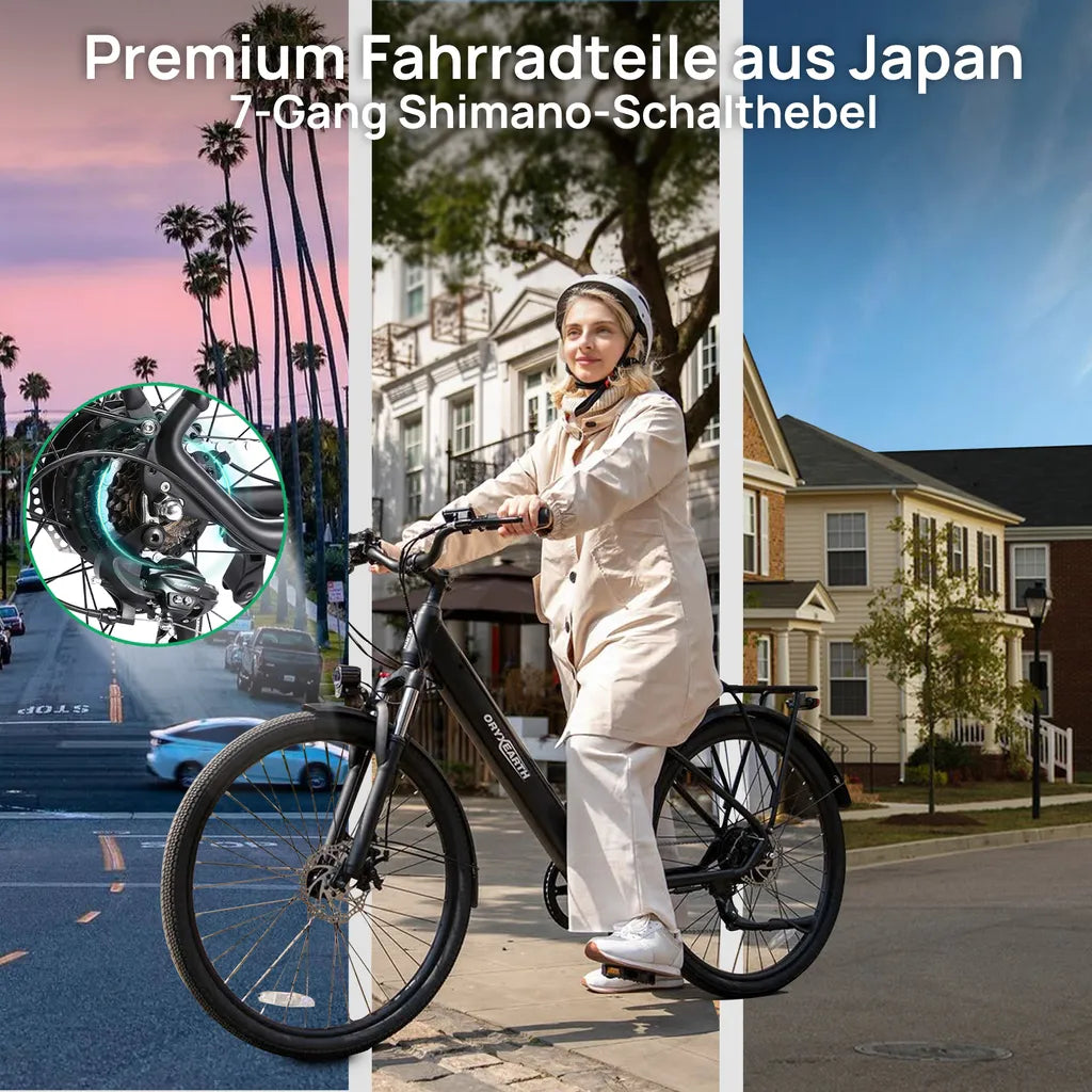 Bicicleta Elétrica Oryxearth 250W-SHIMANO7V (rodas de 27,5 cm - Preto mate)