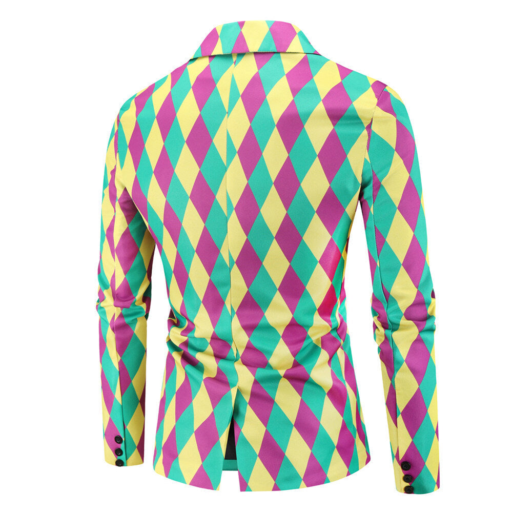 YFFUSHI Mens 3 Piece Suit Argyle Stripe Single Breasted Holiday Dress for Dinner or Party