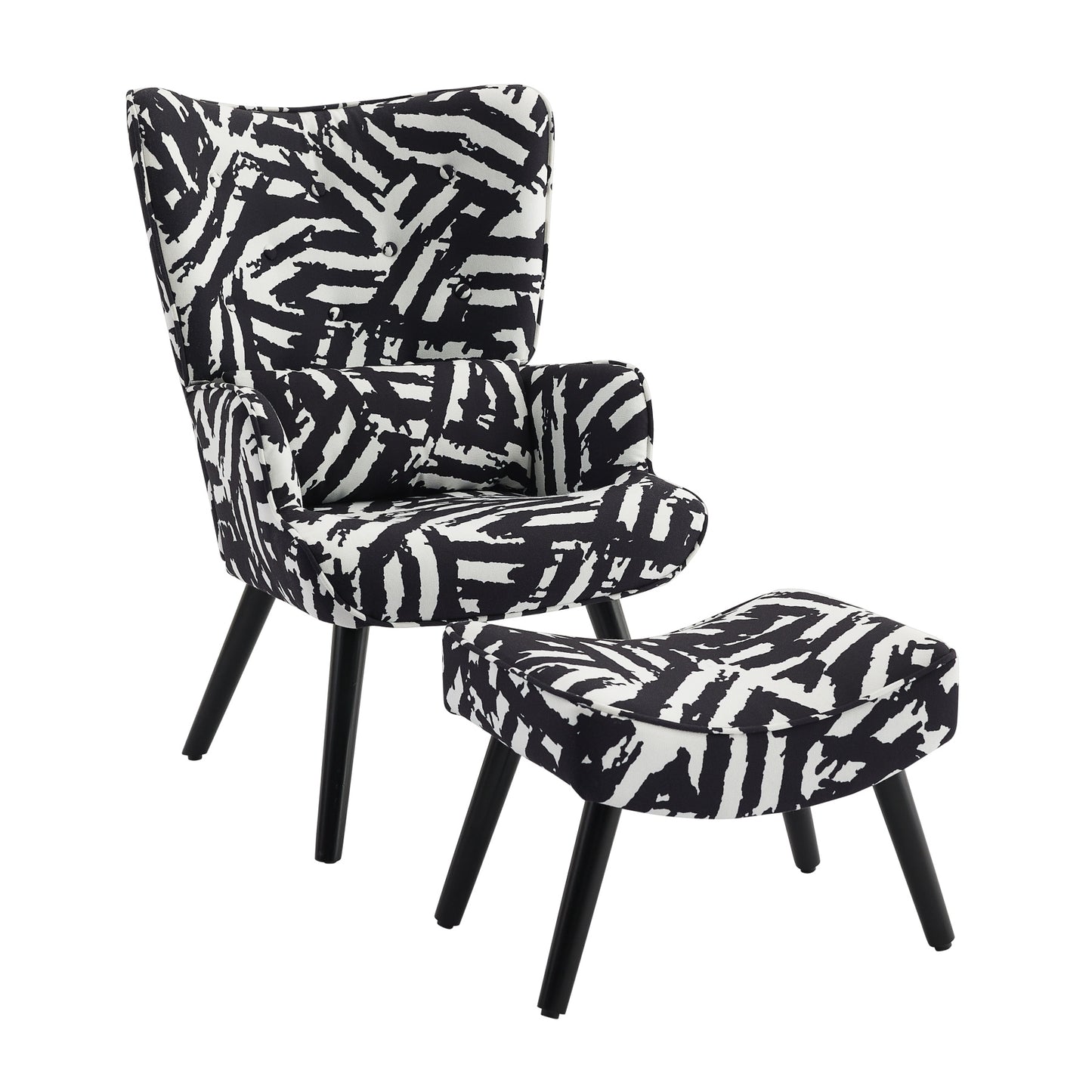Poltrona HOMEMIYN com almofadas e banco (76x65x94 cm - imitação de linho - estampa de zebra)
