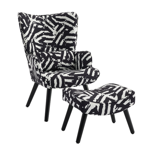 Poltrona HOMEMIYN com almofadas e banco (76x65x94 cm - imitação de linho - estampa de zebra)