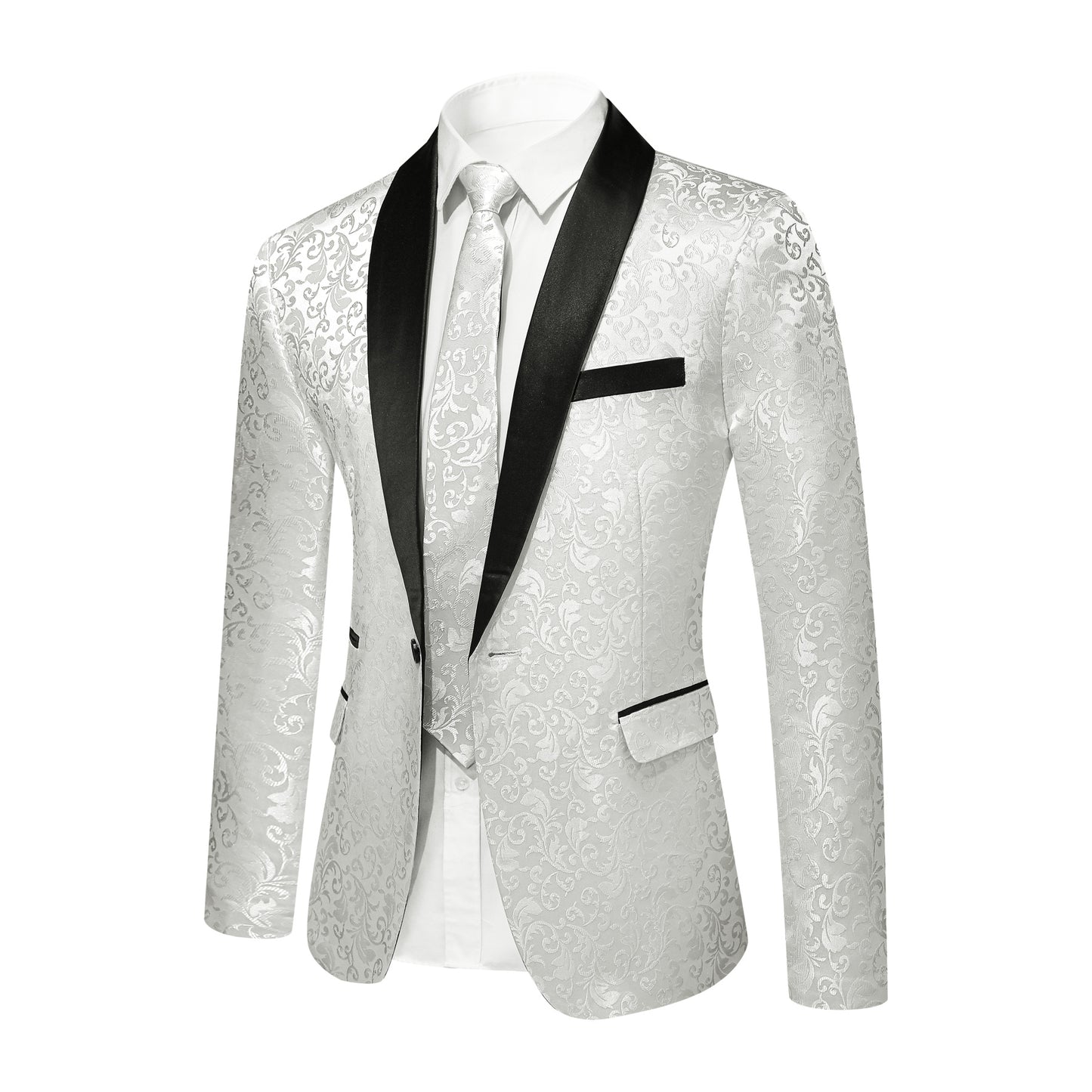 Cloudstyle Mens Floral Jacquard Dress Suit Jacket one Button Print Tux Blazer Sport White Coat