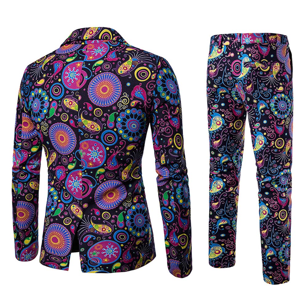 YOUTHUP Mens 2 Piece Ethnic Suit Printed Blazer and Pants
