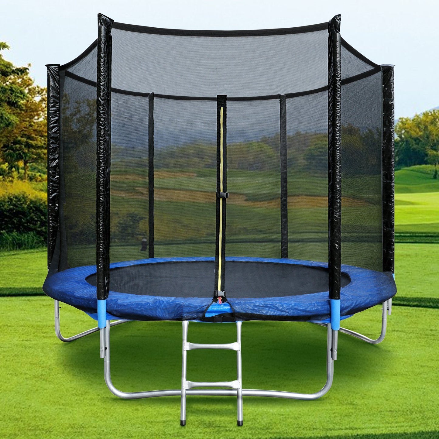 Trampoline de Jardin Enfants et Adultes Jeux d'Extérieur 244 cm Noir et Bleu Avec Filet de sécurité Couverture de protection