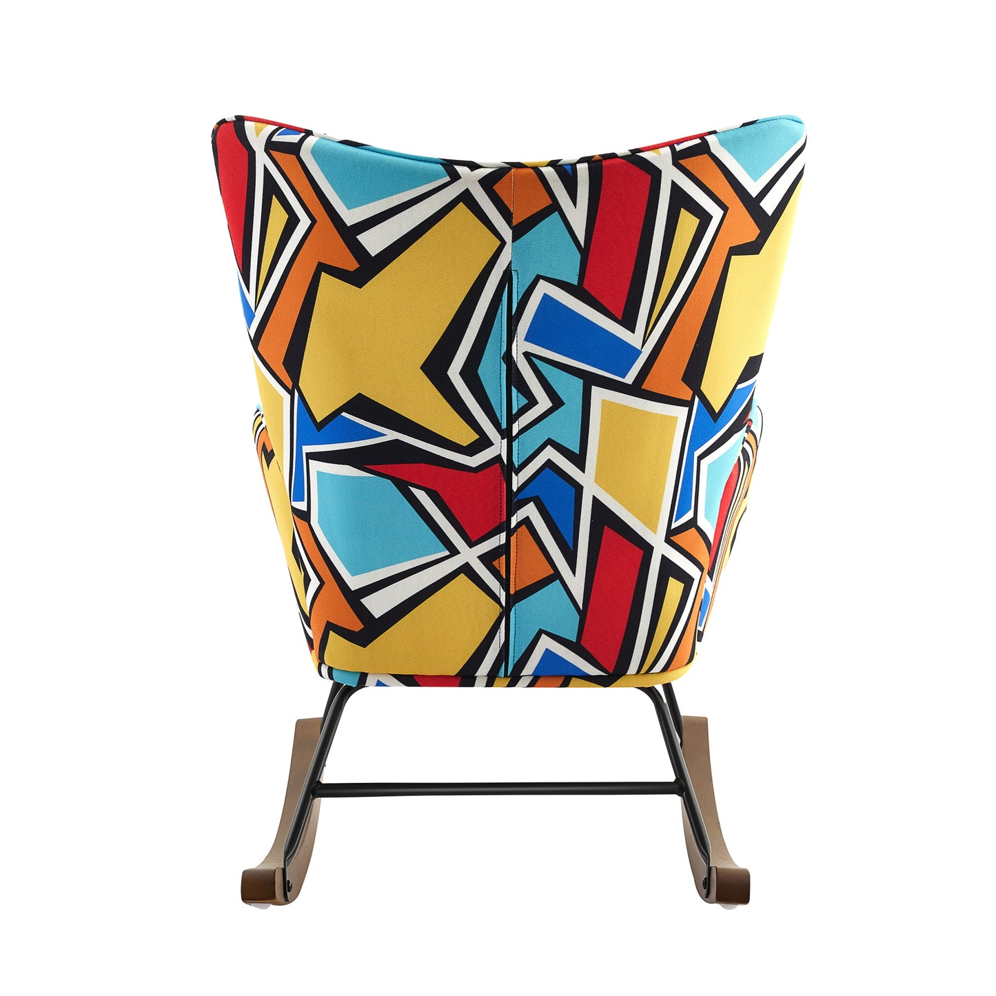 Fauteuil à bascule en velours avec base métallique et détails en bois pour un oasis de chambre paisible