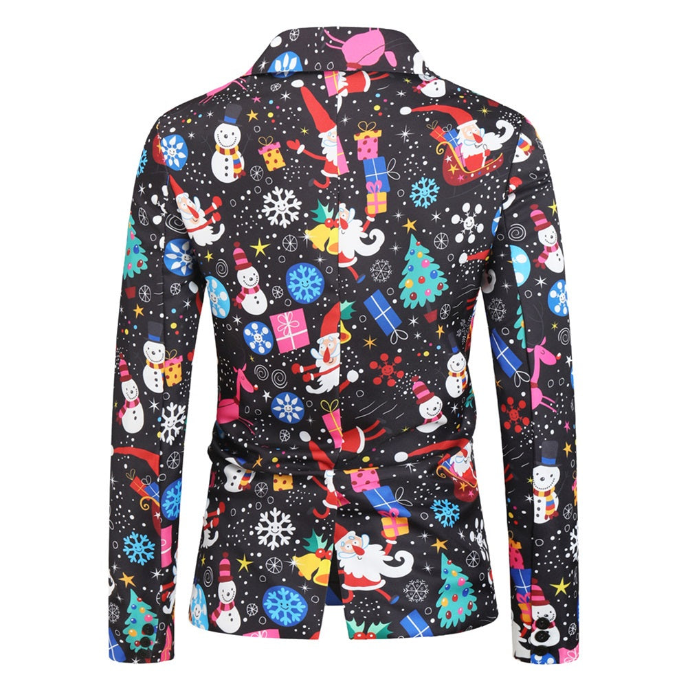 YOUTHUP Mens Christmas Snowman Pattern Slim Fit Suit Blazer
