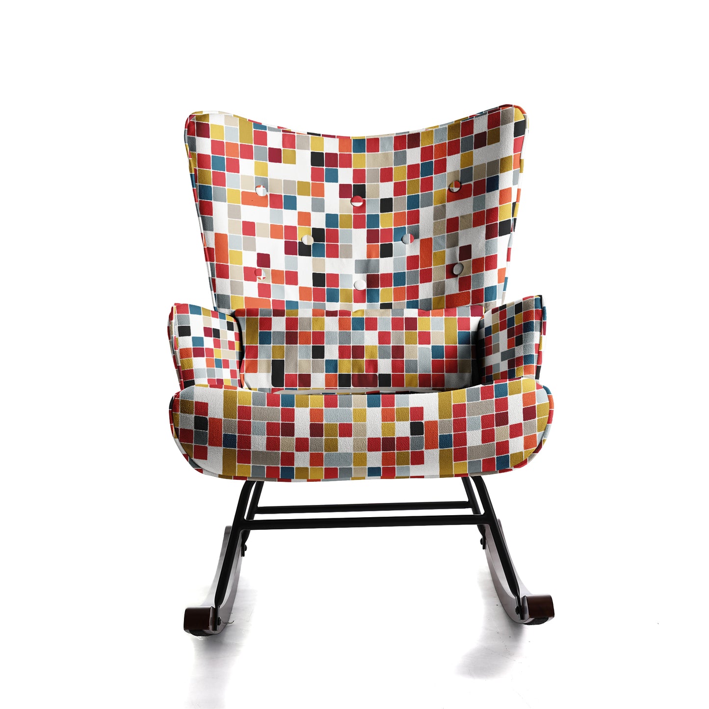 Cadeira de baloiço HOMEMIYN: Tecido de linho sintético, padrão de mosaico colorido - 91X67X86CM