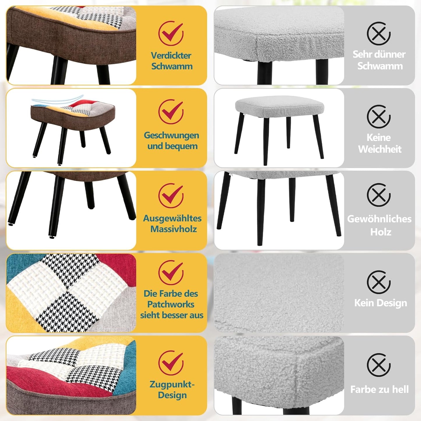 Fußhocker aus Textil in Colorblock