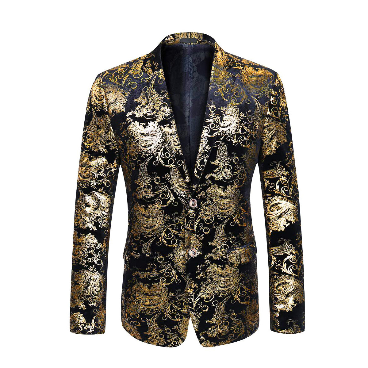 Cloudstyle Men's Dress Floral Suit Notched Lapel Slim Fit Stylish Blazer Dress Golden Suit