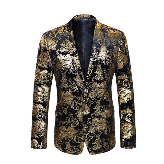 Cloudstyle Men's Dress Floral Suit Notched Lapel Slim Fit Stylish Blazer Dress Golden Suit