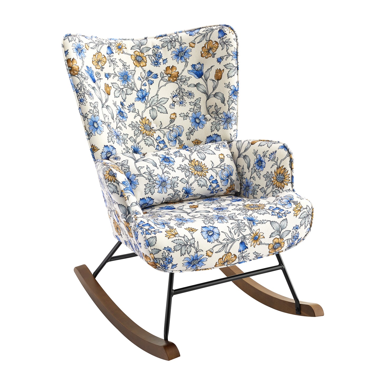 Cadeira de Balanço HomeMiYN(87x66x90cm Veludo/Metal/Madeira Azul e Branco)