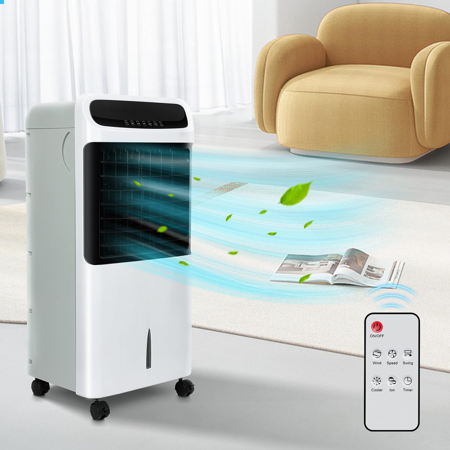 Enfriador de aire, humidificador, ventilador, temporizador de 12 horas, enfriador, control remoto