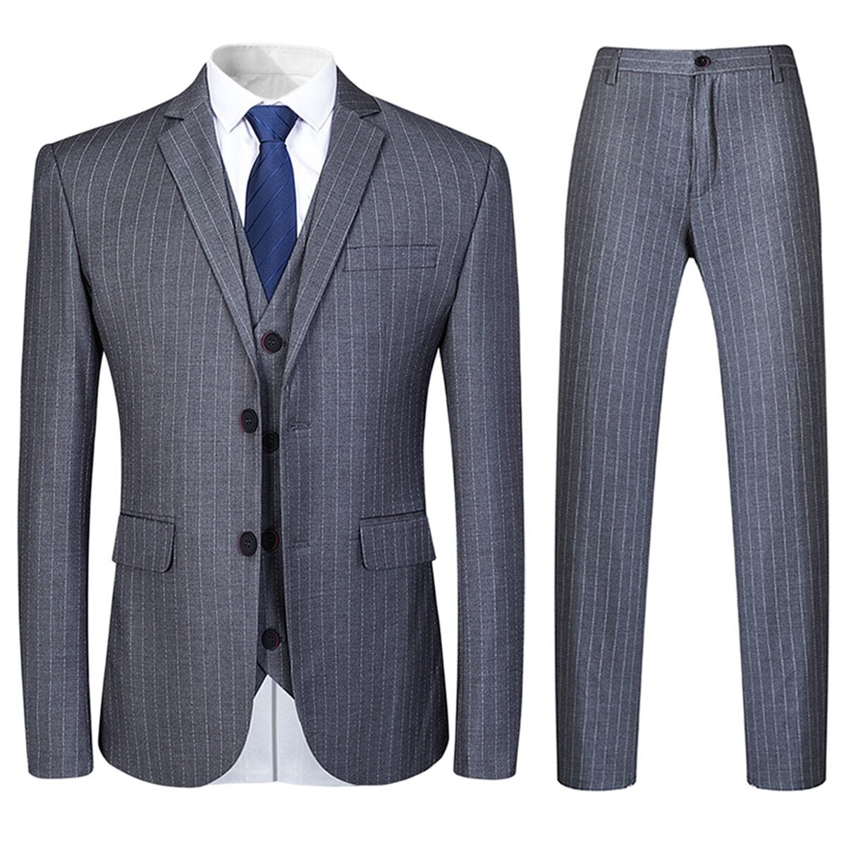 YFFUSHI Mens 3 Piece Suit Slim Fit Pinstripe Formal Suits Notch Lapel Dress Blazer Waistcoat Trousers