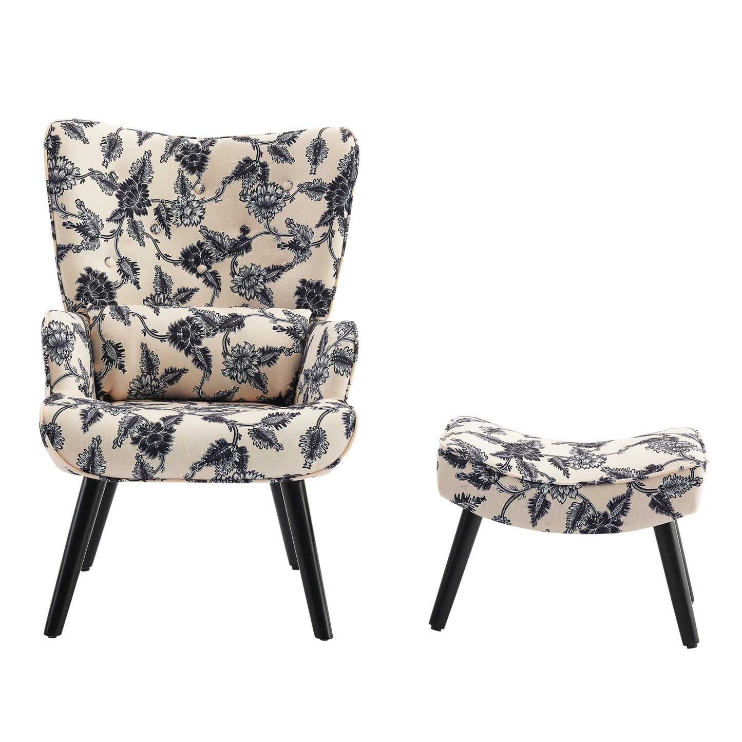 Poltrona HOMEMIYNcom Almofada e Banco ( 76x65x94 cm - Linho Falso -Estampa Preta/Branca）