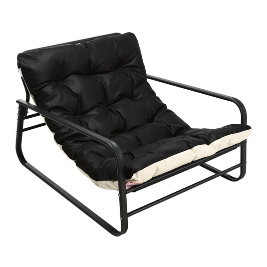 Fauteuil d'extérieur résistant aux intempéries - Structure acier et assise rembourrée - Tissu Leathaire imperméable, anti-UV et anti-taches - noir