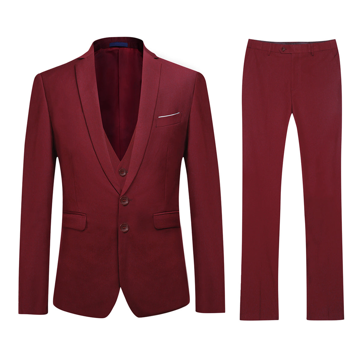 Cloudstyle Men's 3-Piece 2 Buttons Slim Fit Solid Color Jacket Smart Wedding Formal Suit