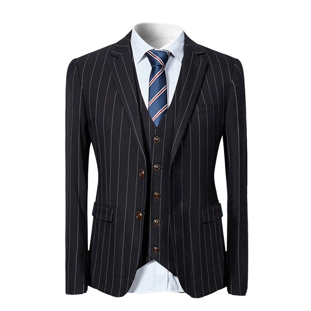 Cloudstyle Mens 3 Piece Stripe Suit Set Center Vent 2 Button Tux Blazer Jacket Vest Trousers