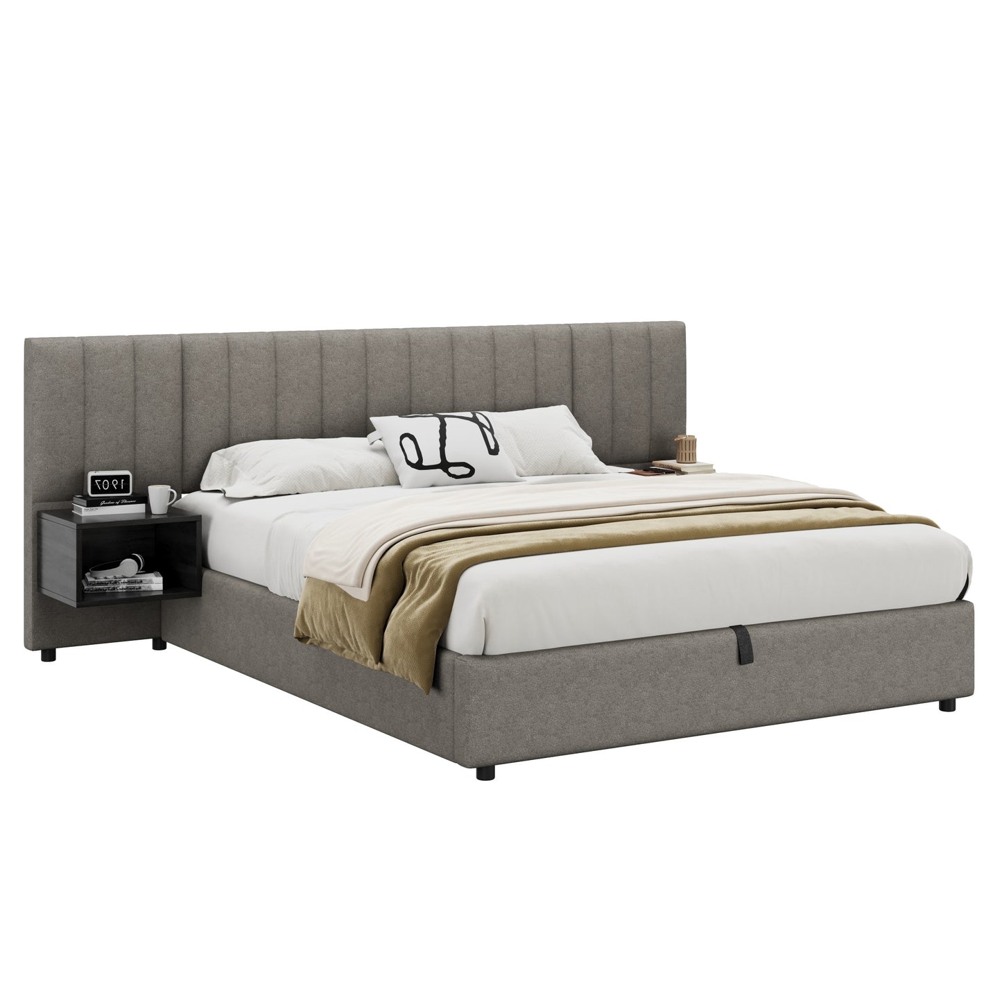 Lit Coffre 160x200 cm HOMEMiYN - Lit Élégant avec Rangement Pratique et Confort Optimal
