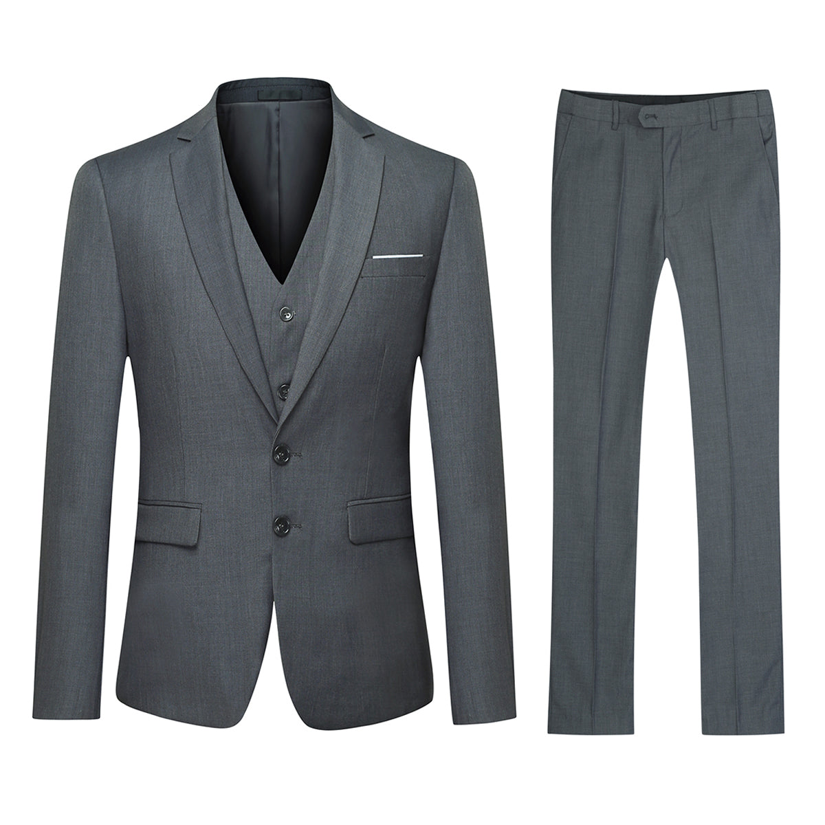 Cloudstyle Men's 3-Piece 2 Buttons Slim Fit Solid Color Jacket Smart Wedding Formal Suit