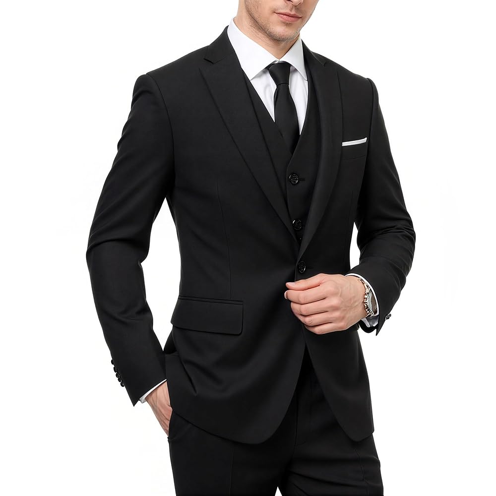 Cloudstyle Mens 3-Piece Suit Notched Lapel One Button Slim Fit Formal Jacket Vest Pants Set