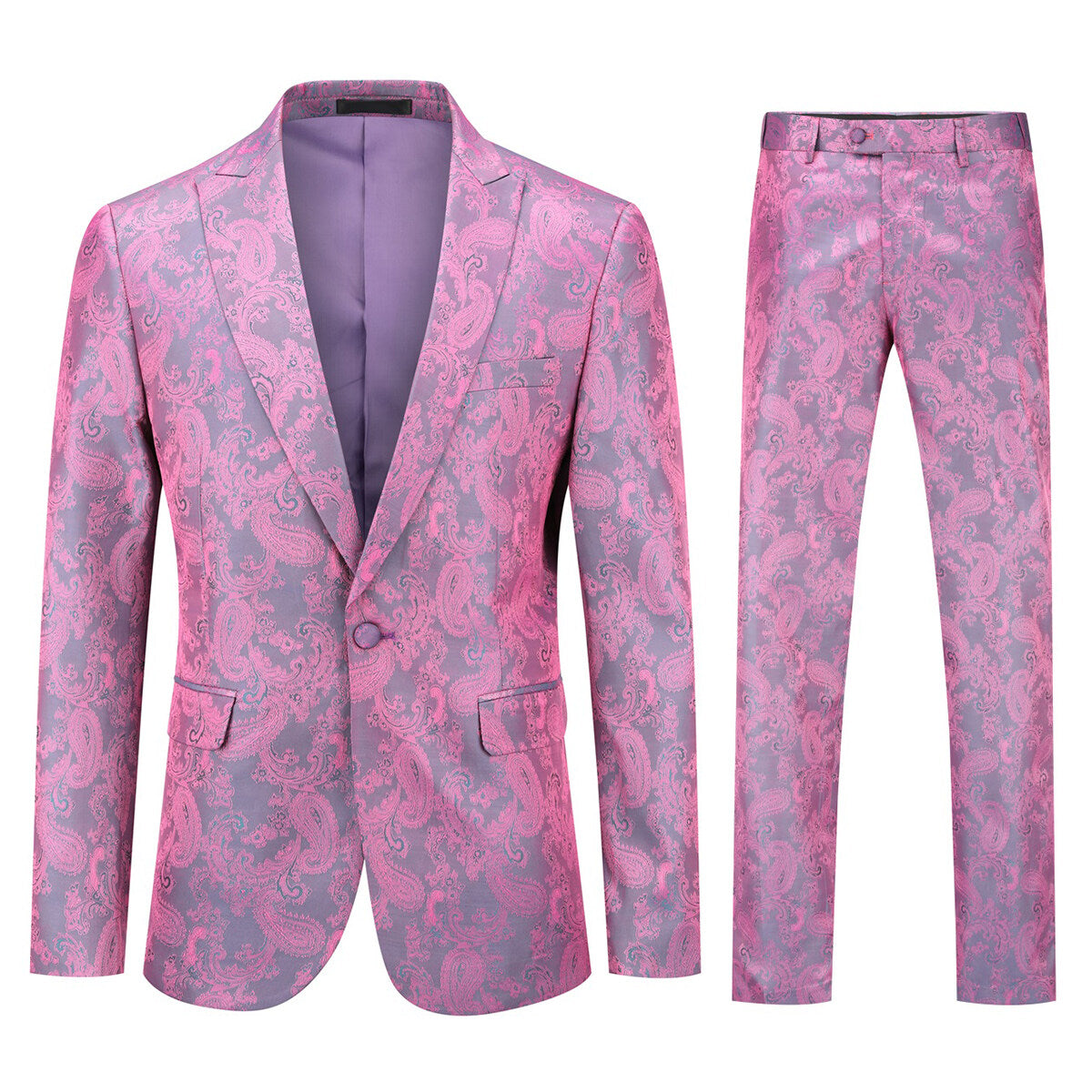 YFFUSHI Mens 2 Piece Paisley 1 Button Lapel Formal Suit Set