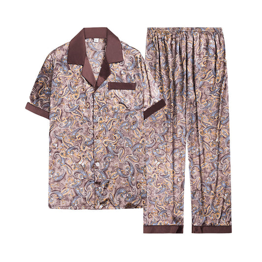 YFFUSHI Mens Soft Smooth Floral 2 Piece Pyjama Set Short Sleeve Top and Long Bottoms