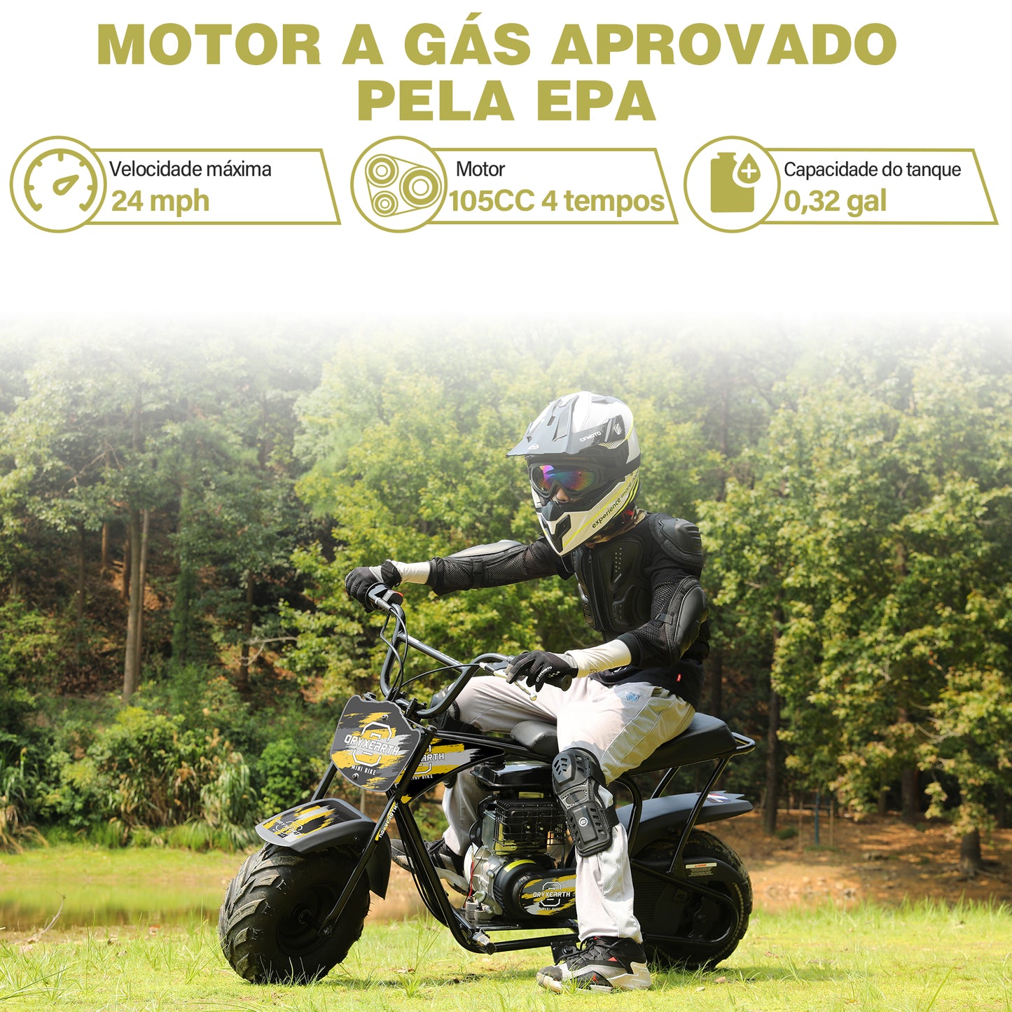 Mota Infantil Off-Road HOMEMIYN 105cc(100x38x66.5 cm - Motor 4-Tempos a Amarelo Automática - Idade 13+)