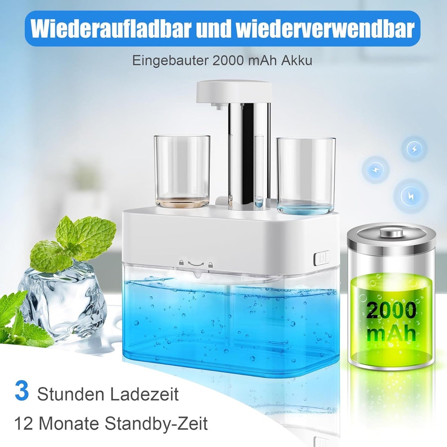 Distributeur de bain de bouche pour irrigateur buccal, avec 2 tasses magnétiques, étanche, mural