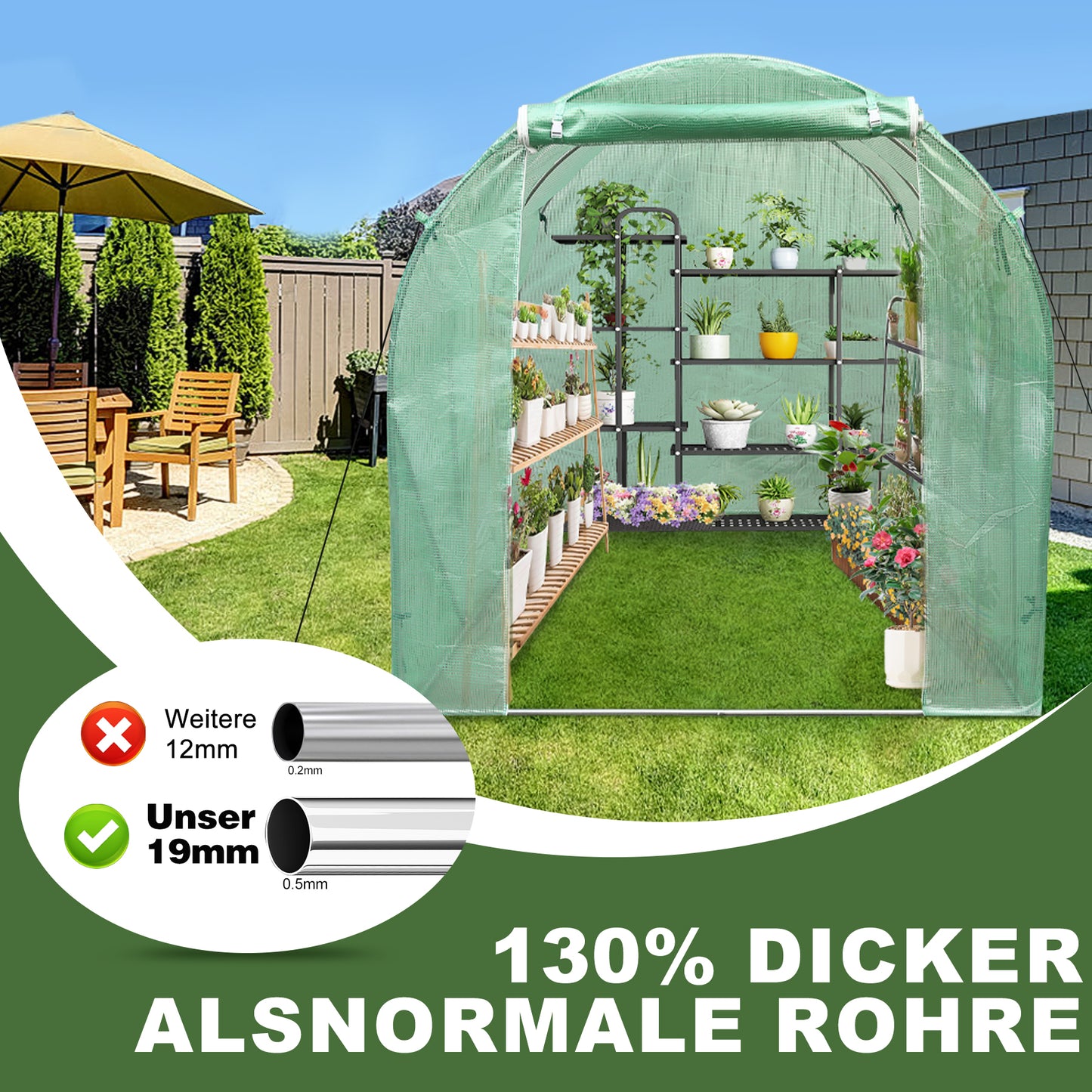 Serre tunnel de jardin 6 m² - Résistante au gel, aux UV et aux intempéries