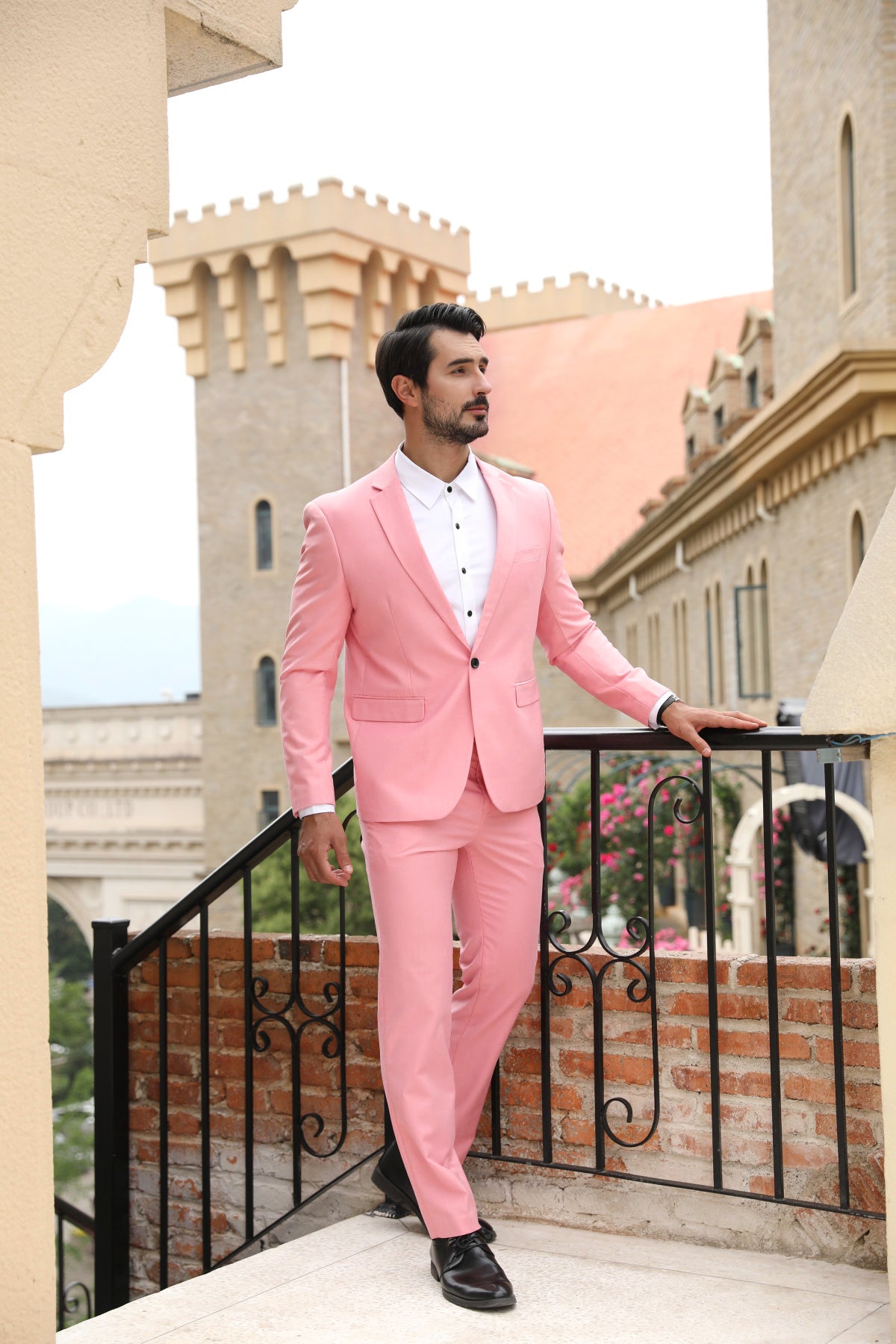 Cloudstyle Men's Suit Single-Breasted One Button Center Vent 2 Pieces Slim Fit Formal Pink Suits