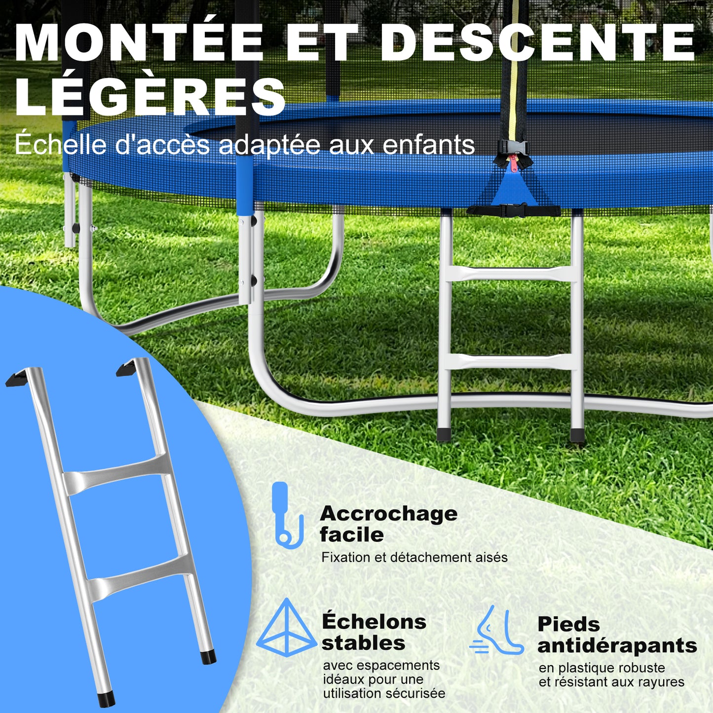 Trampoline de Jardin Enfants et Adultes Jeux d'Extérieur  244 cm Noir et Bleu Avec Filet de sécurité Couverture de protection