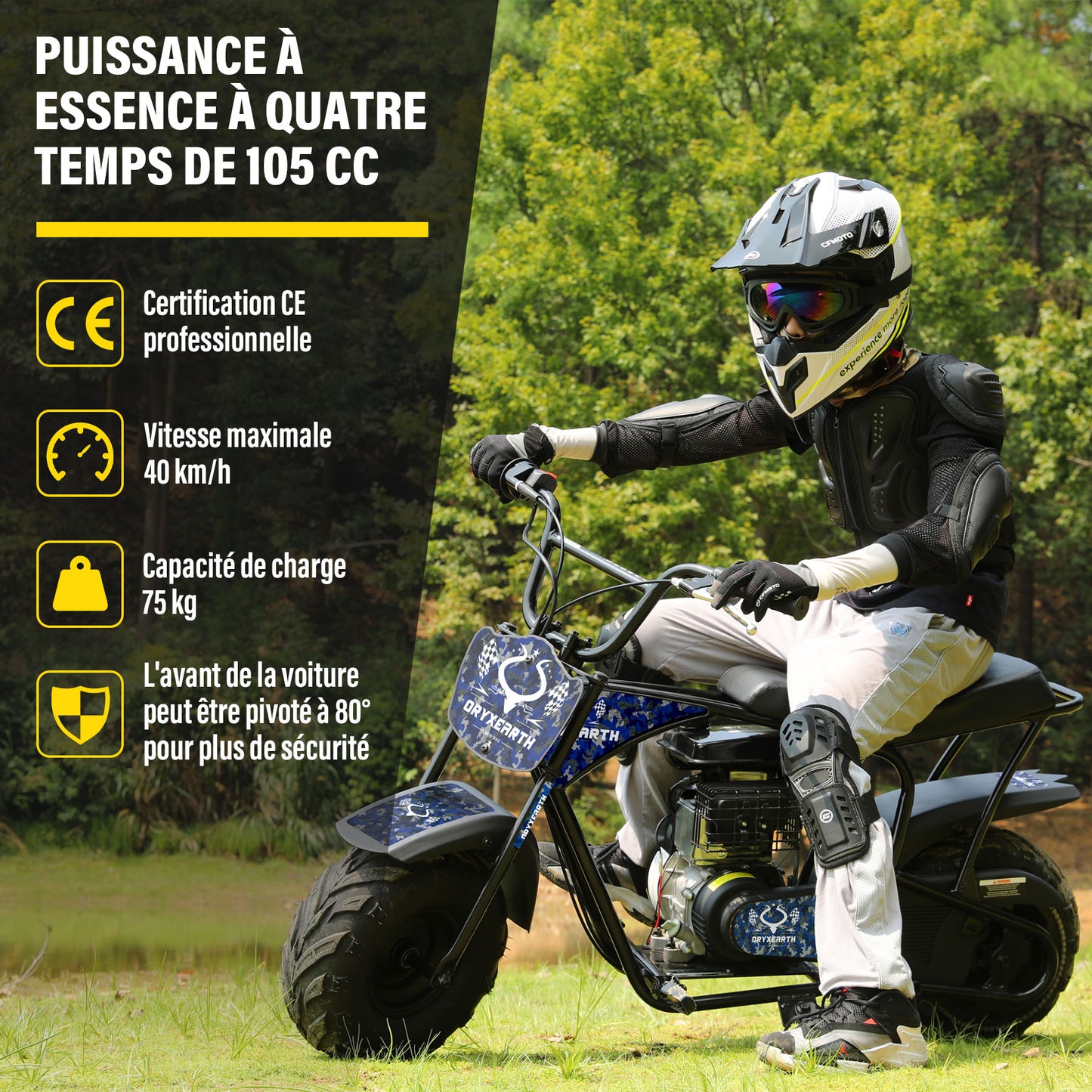 Vélo tout terrain pour enfants 105CC, 4 temps, fonctionnant à l'essence, mini moto tout terrain pour les plus de 13 ans