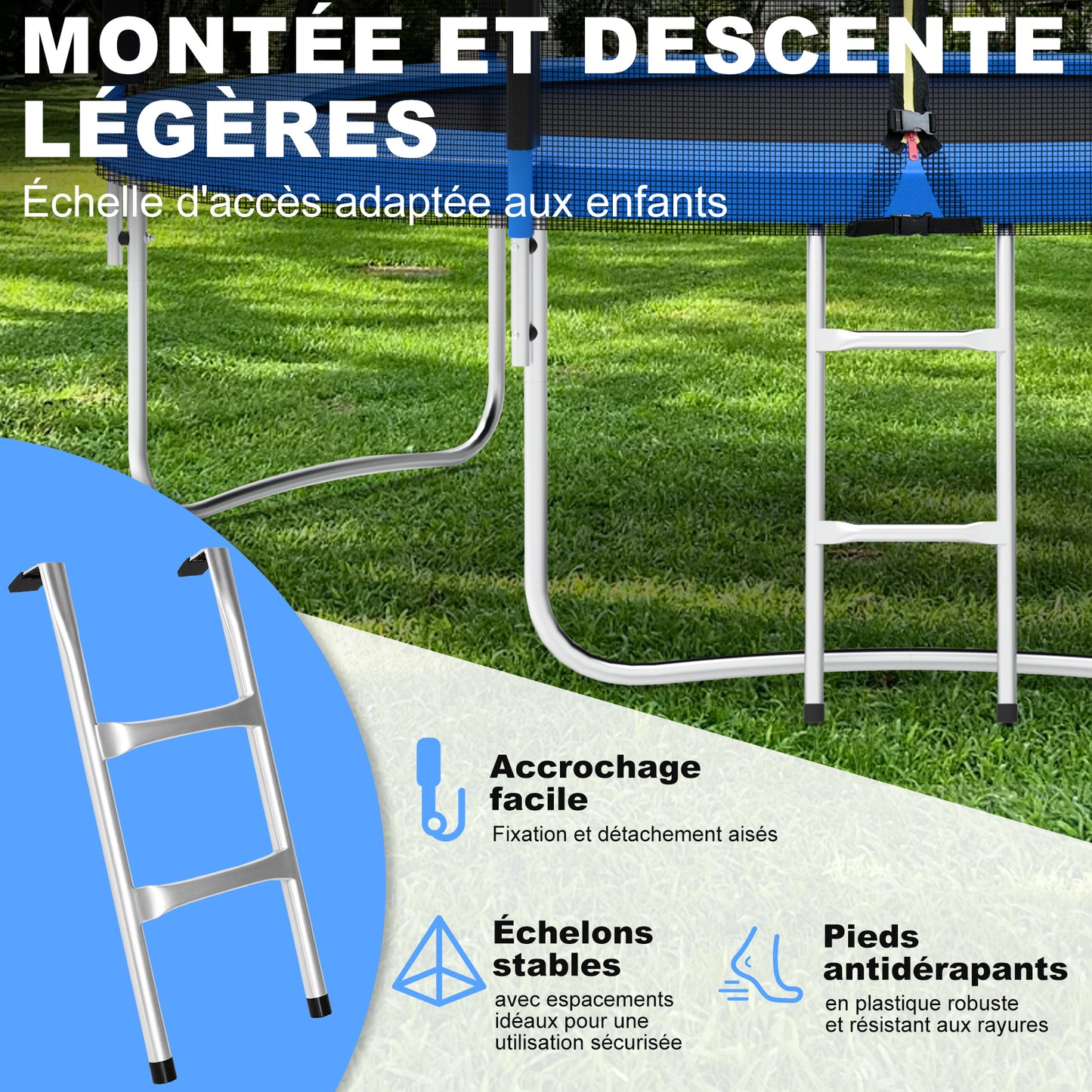 Trampoline de Jardin Enfants et Adultes Jeux d'Extérieur 305 cm Noir et Bleu Avec Filet de sécurité Couverture de protection