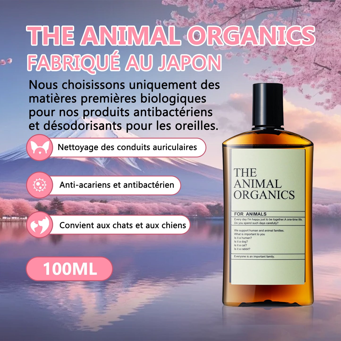 Soins THE ANIMAL ORGANICS Gouttes pour les oreilles de chien Fabriquées au Japon 100 ml