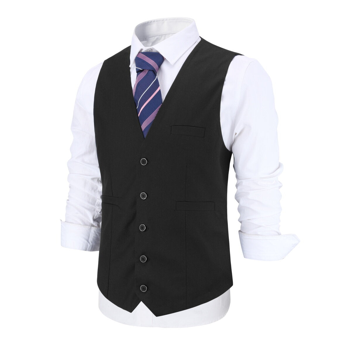 YOUTHUP Mens Business Slim Formal Vest Solid Color Breasted Suit Waistcoat