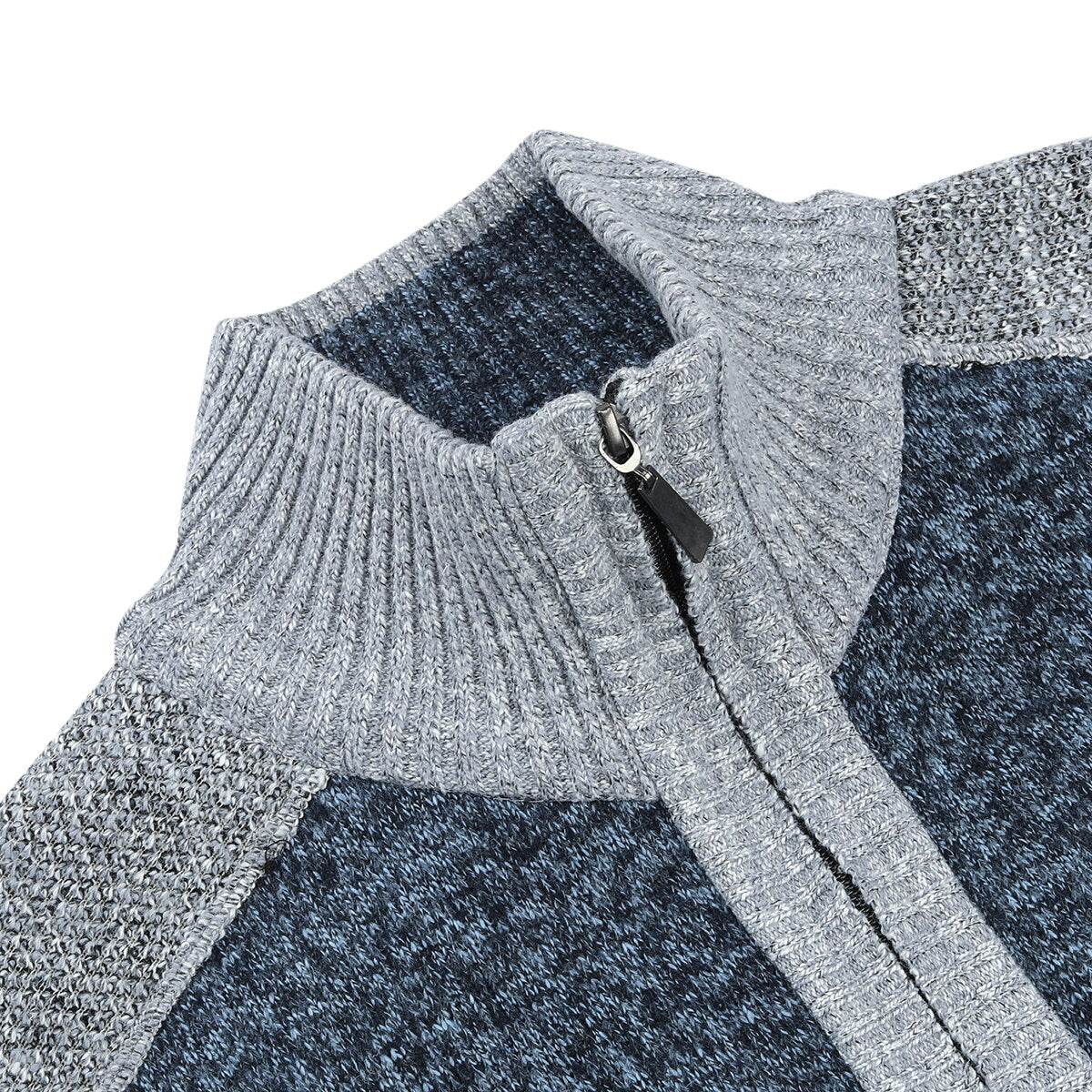 YOUTHUP Mens Thick Color Block Stand Collar Knitted Sweater