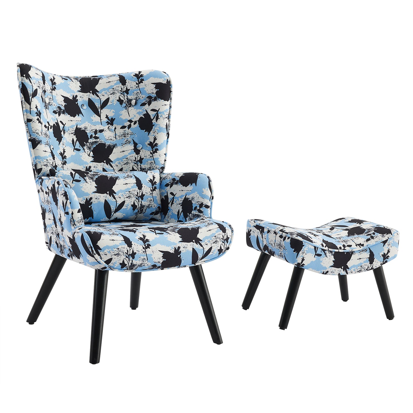 Poltrona HOMEMIYNcom Almofada e Banco ( 76x65x94 cm - Linho Falso -Azul/Branco）