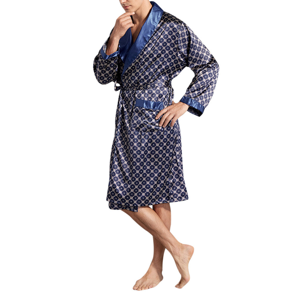 YFFUSHI Mens Casual Homewear Loose Smooth Robe with Belt