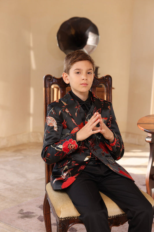 YFFUSHI Boys 3Pce Wedding Dress Bronzing Gold Thread Embroidered Suit