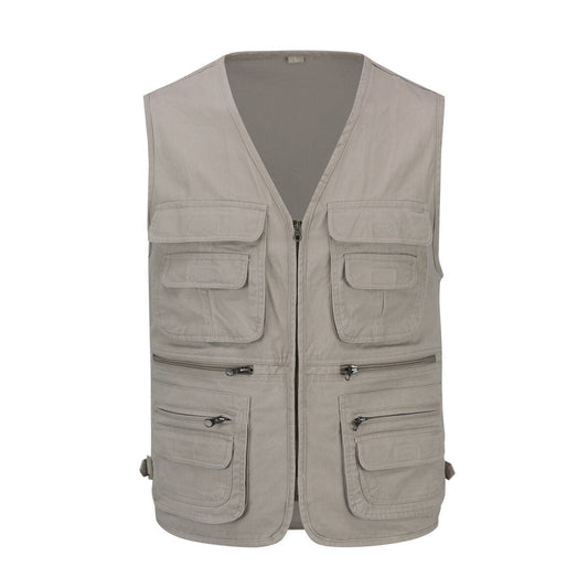 YFFUSHI Mens Multi Pocket Cargo Utility Safari Outdoor Fishing Hunting Vest