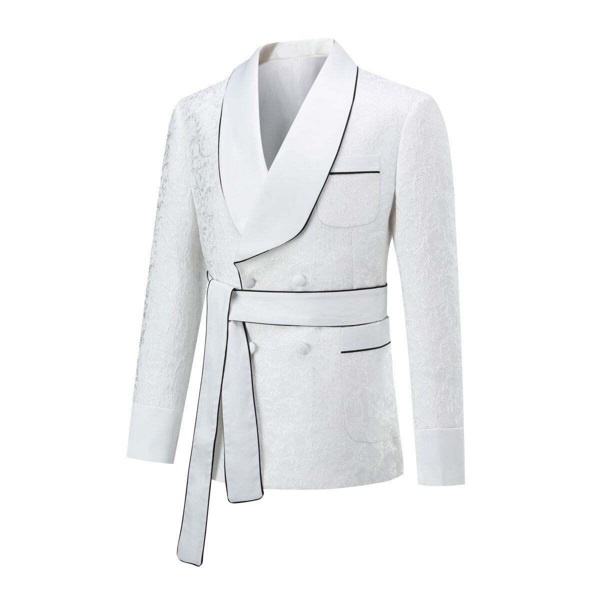 YFFUSHI Mens 3 Piece Jacquard Suit Set Business Banquet Double Breasted Slim Dress Suit