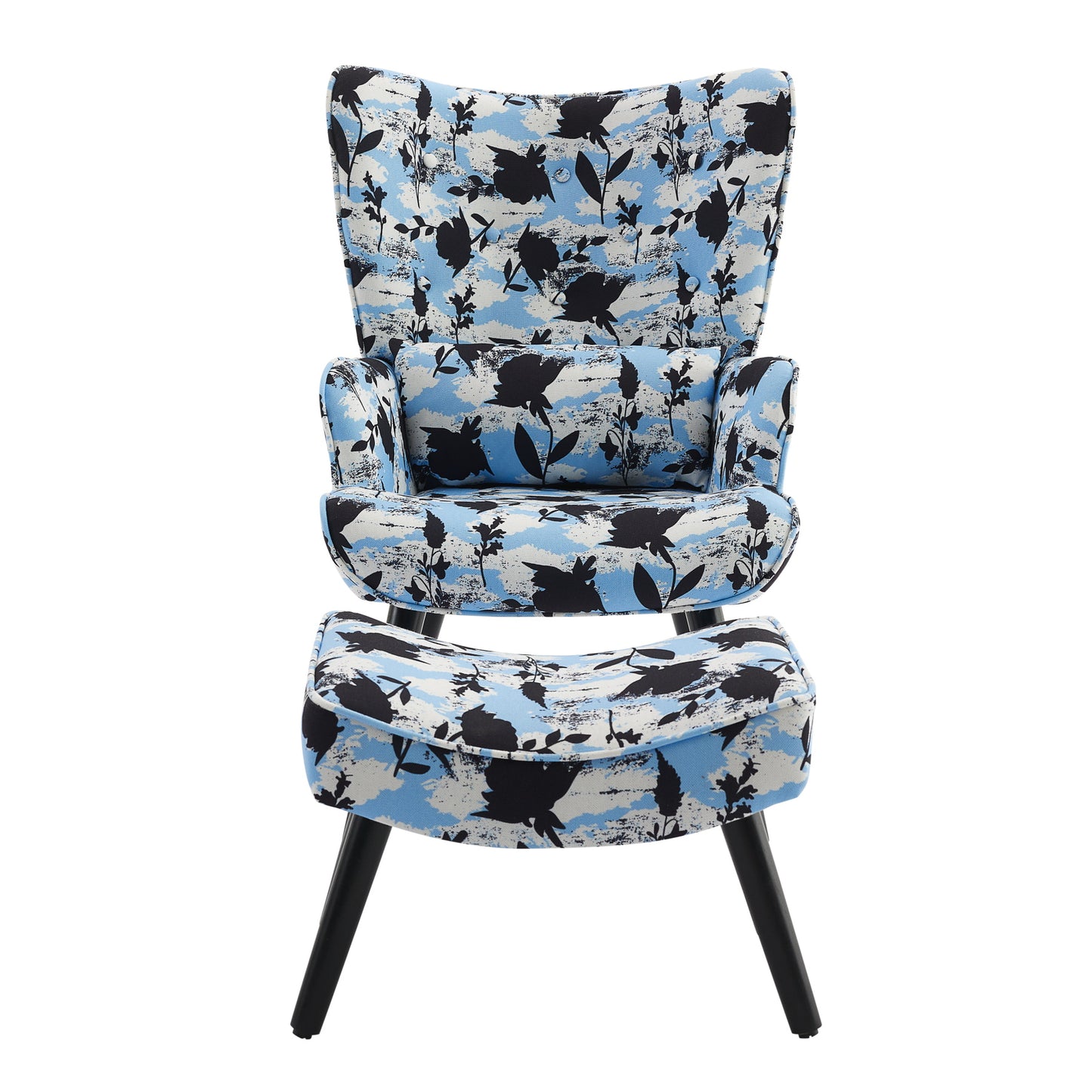 Poltrona HOMEMIYNcom Almofada e Banco ( 76x65x94 cm - Linho Falso -Azul/Branco）