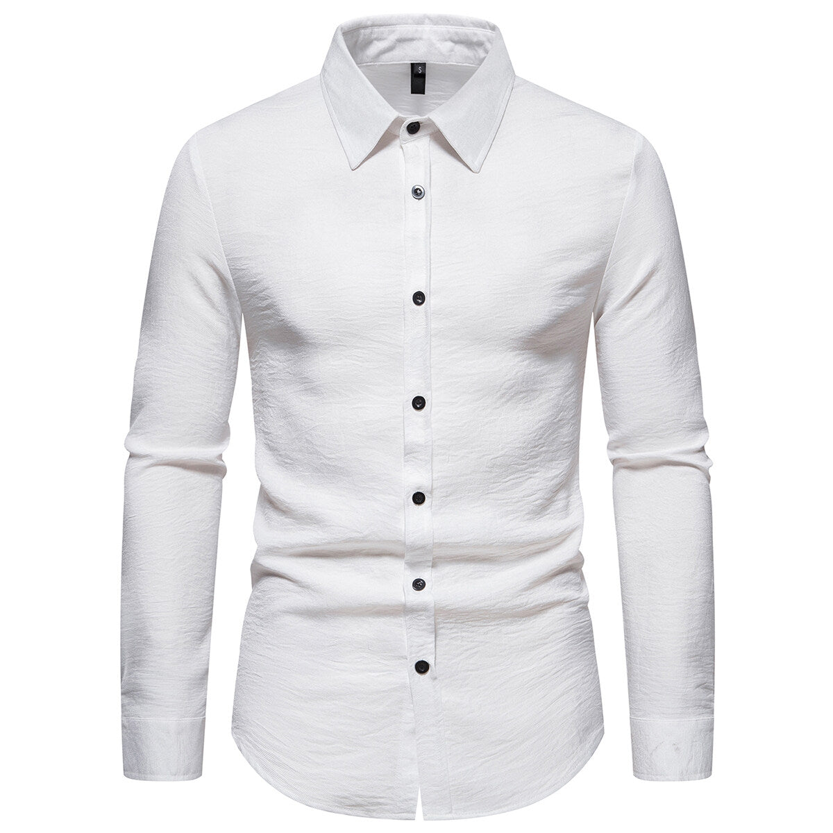 YFFUSHI Mens Casual Formal Shirt Long Sleeve Slim Lapel Solid Color Tops
