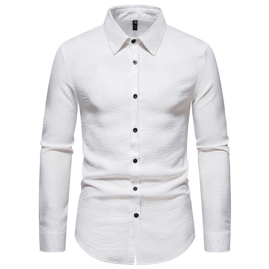 YFFUSHI Mens Casual Formal Shirt Long Sleeve Slim Lapel Solid Color Tops