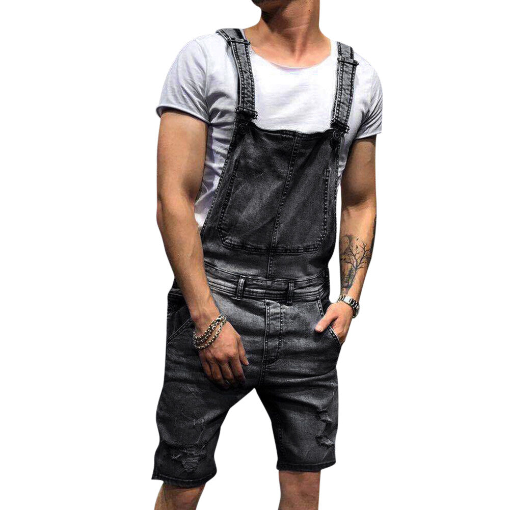 YFFUSHI Mens Denim Bib Shorts Daily Casual Cargo Slim Fit