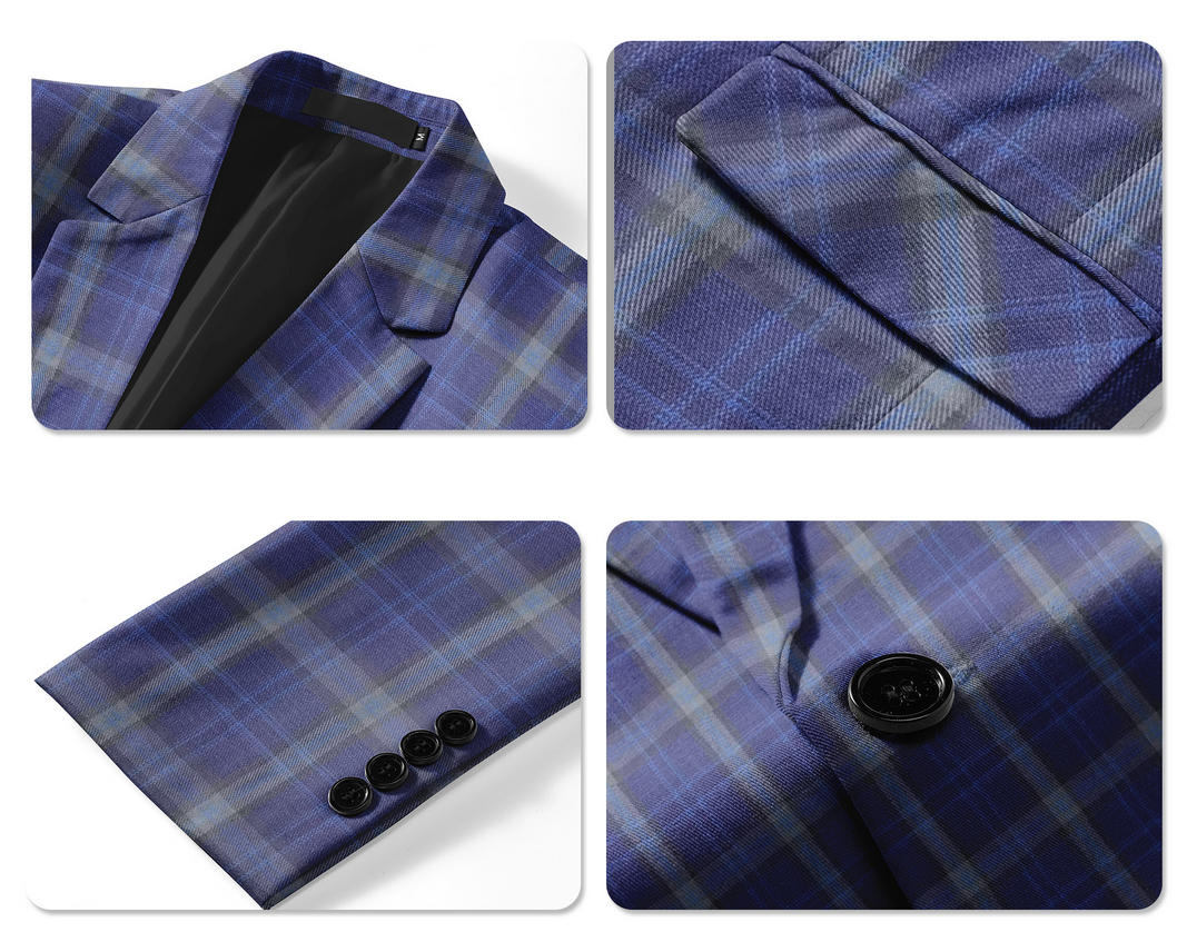 Cloudstyle Mens 2 PCS Plaid Suits Slim Formal Suit Checkered Holiday Blazer Jacket Pants
