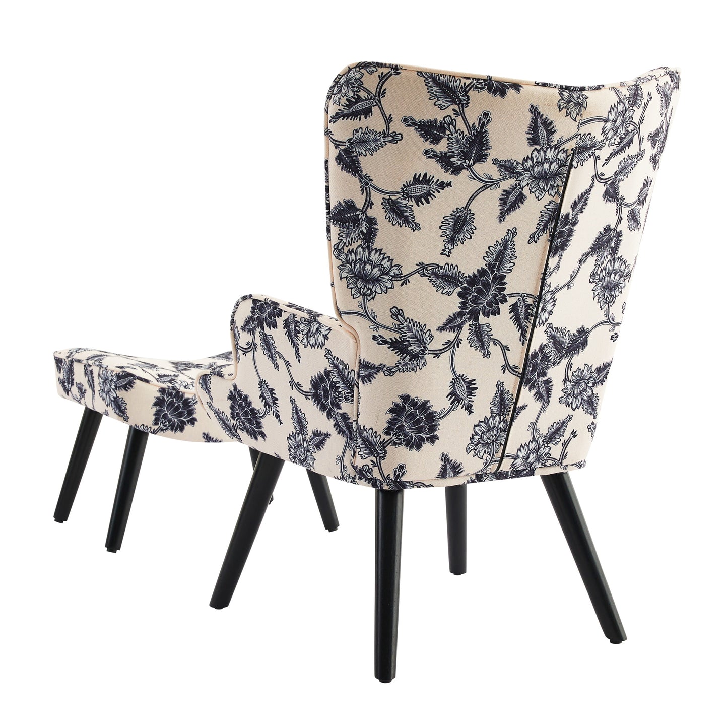 Poltrona HOMEMIYNcom Almofada e Banco ( 76x65x94 cm - Linho Falso -Estampa Preta/Branca）